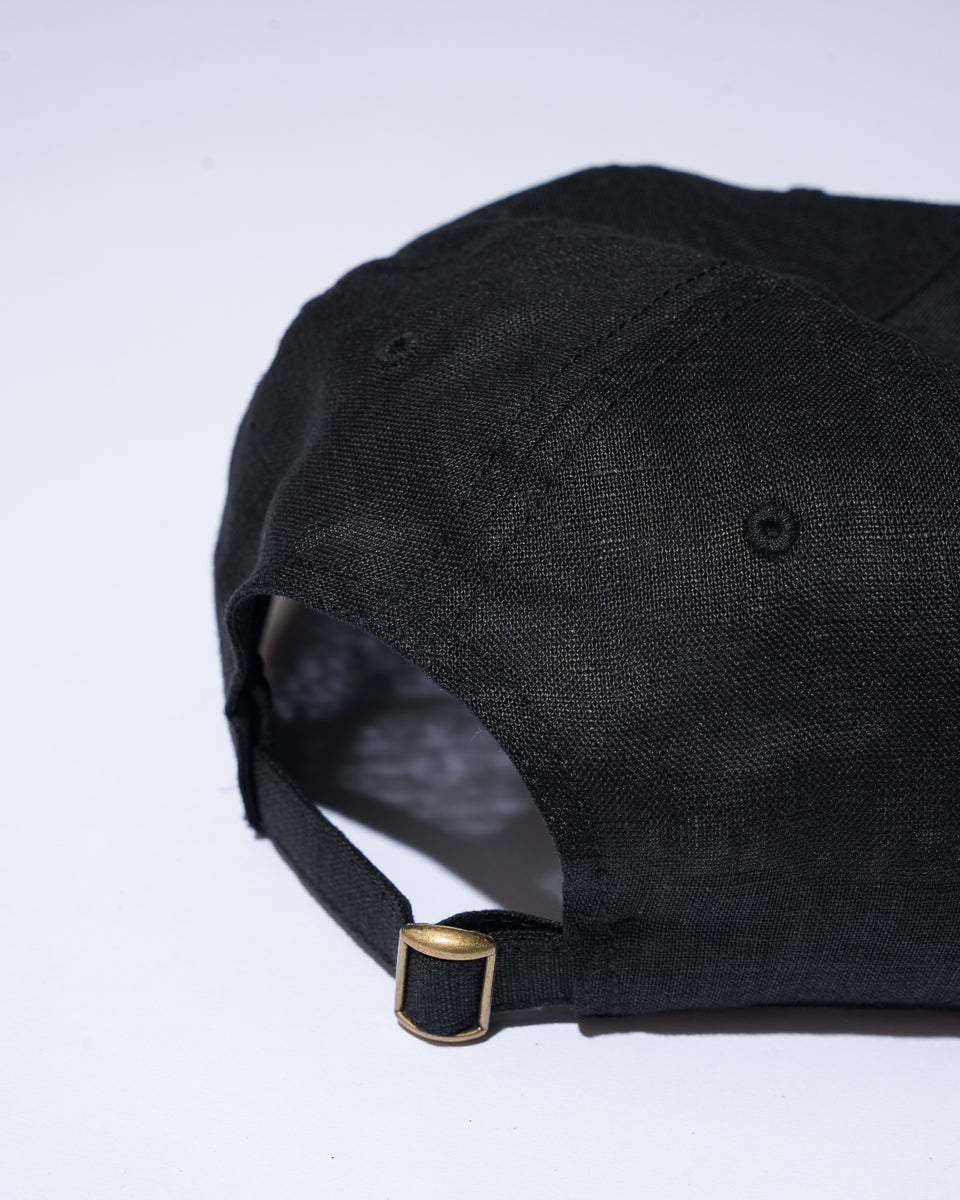 Script Linen Cap - Black